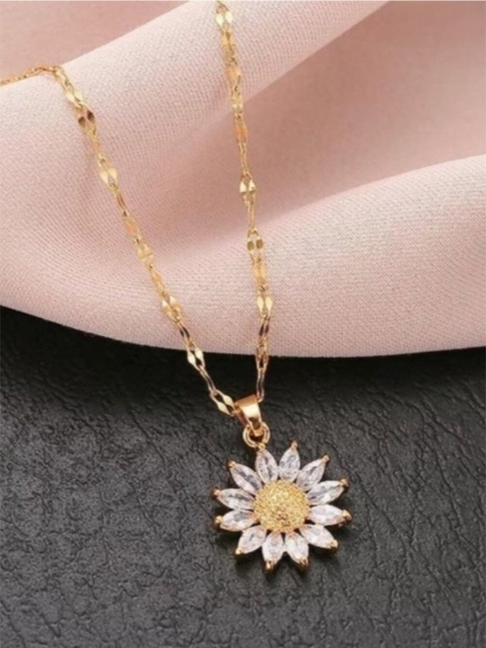 14k Gold Plated Sun Flower Cubic Zirconia Necklace